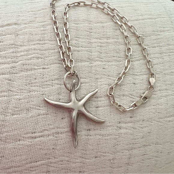 VINTAGE 925 ITALY LARGE STARFISH PENDANT NECKLACE STERLING SILVER HEAVY! - Picture 7 of 7